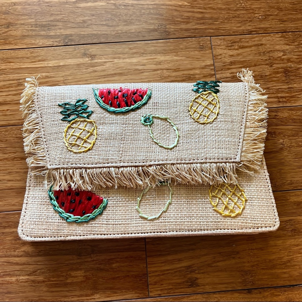 J. Crew Tan Crossbody with Fringe and Fruit Stitching